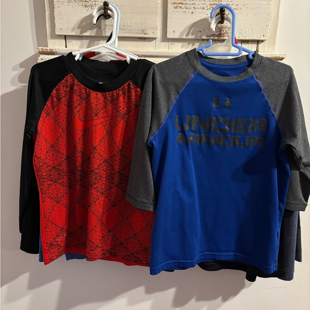 9 long sleeve boys Under armor and Nike shirts mix! 6 dri-fit, 3 cotton